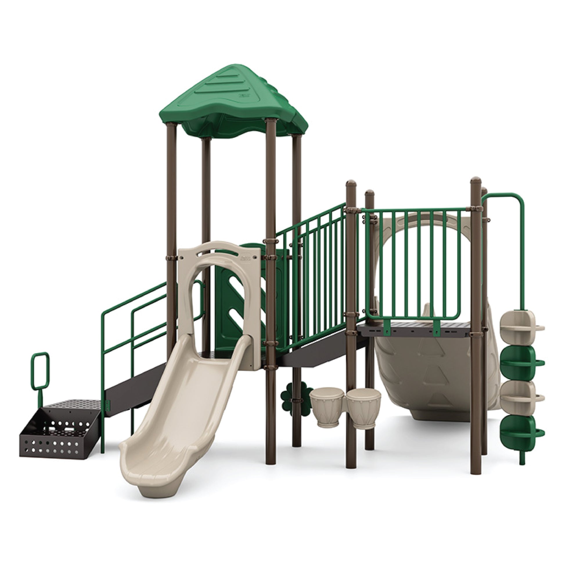 Reverse view of Double Rush Natural showing climbing challenges, transfer points, and elevated deck scaled for early childhood