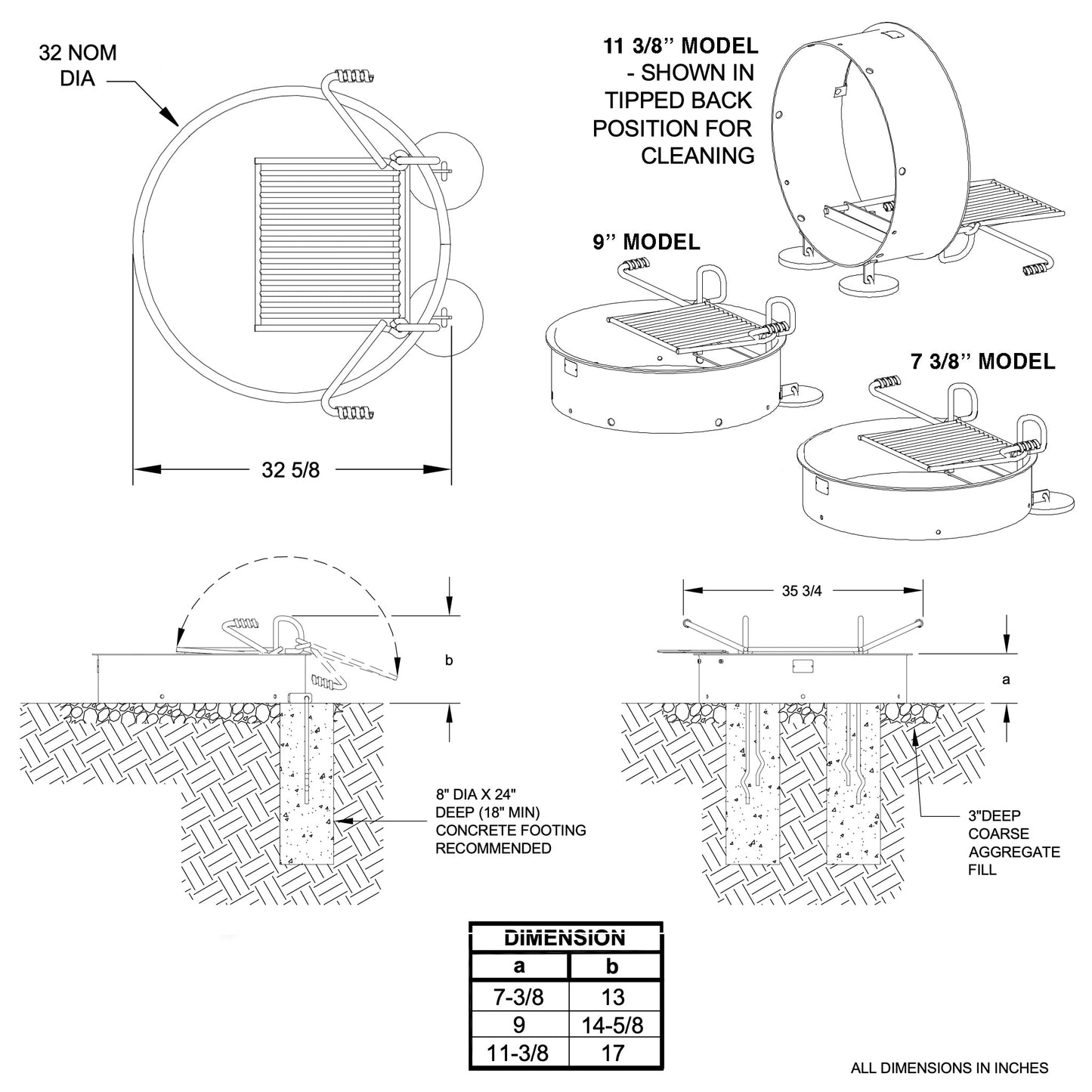 Campfire Ring with Adjustable Cooking Grate - 32" - Hercules Inc. Shop