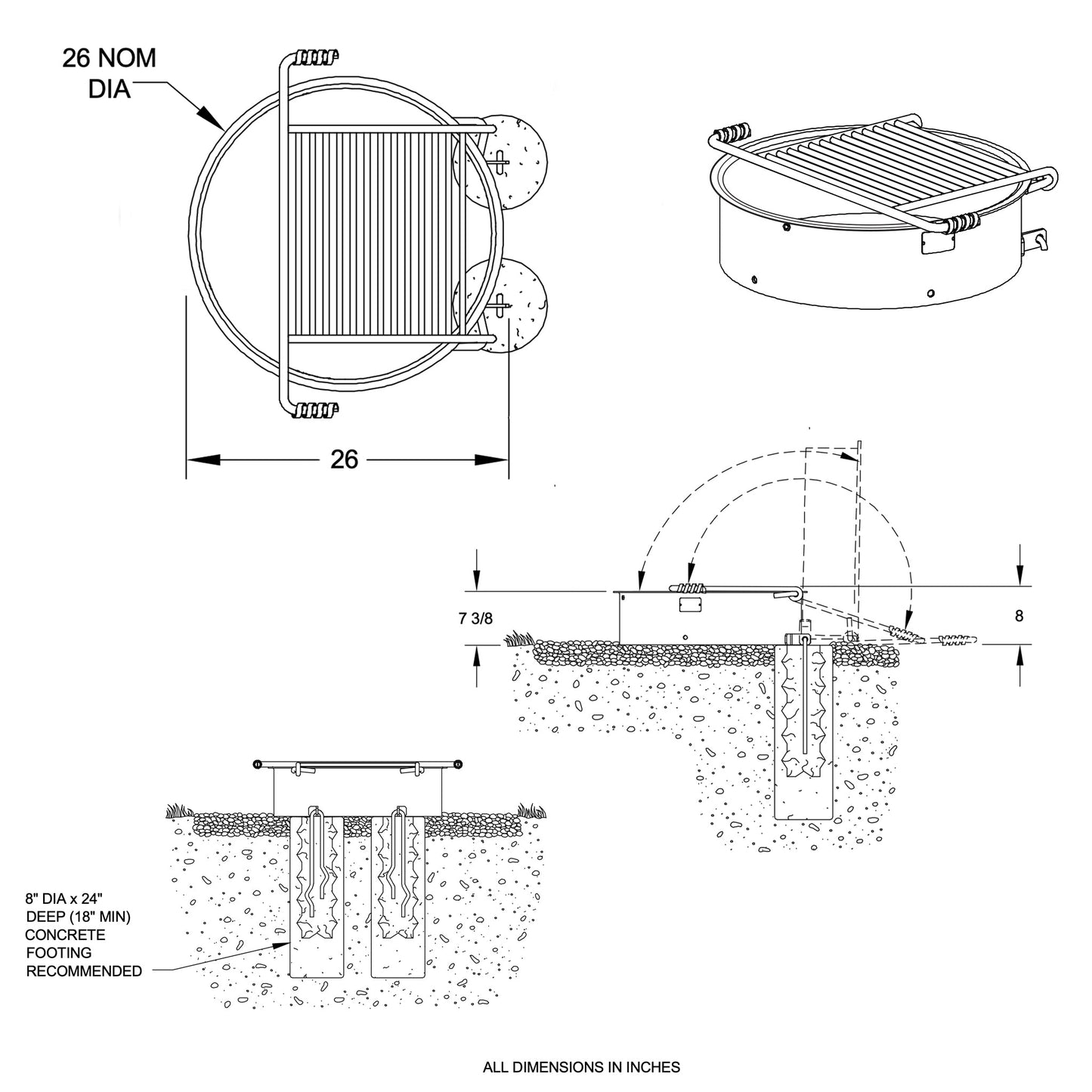 Campfire Ring with Single Level Cooking Grate - 26" - Hercules Inc. Shop